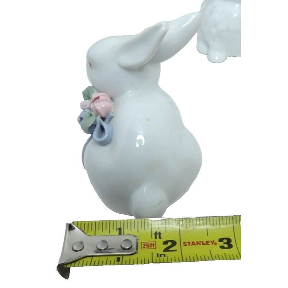 2 Porcelain White Rabbit Bunny Figurines Hand Painted Ceramic Spring Decor VTG - Picture 15 of 16